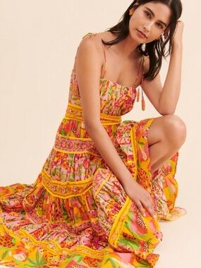 knee length dresses for ladies Pink Papaya Salad Maxi Dress – FARM Rio main image 1